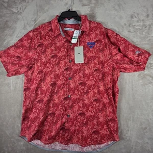 SMU Mustangs Tommy Bahama Sport Jungle Floral Silk Camp Shirt Chili Pepper Large - Picture 1 of 10