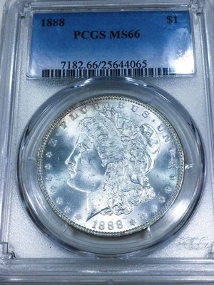 Hermosa moneda de dólar de plata Morgan 1888 graduación profesional MS66 Foto 1 de 4