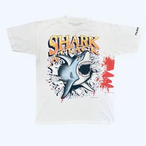 Vintage 90s Shark Attack T shirt unisex White Shark Bite Florida single stitch - Picture 1 of 7