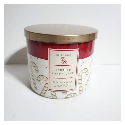 Bastón de caramelo triturado Bath & Body Works White Barn 14,5 oz 3 mechas vela tapa dorada  Foto 1 de 4