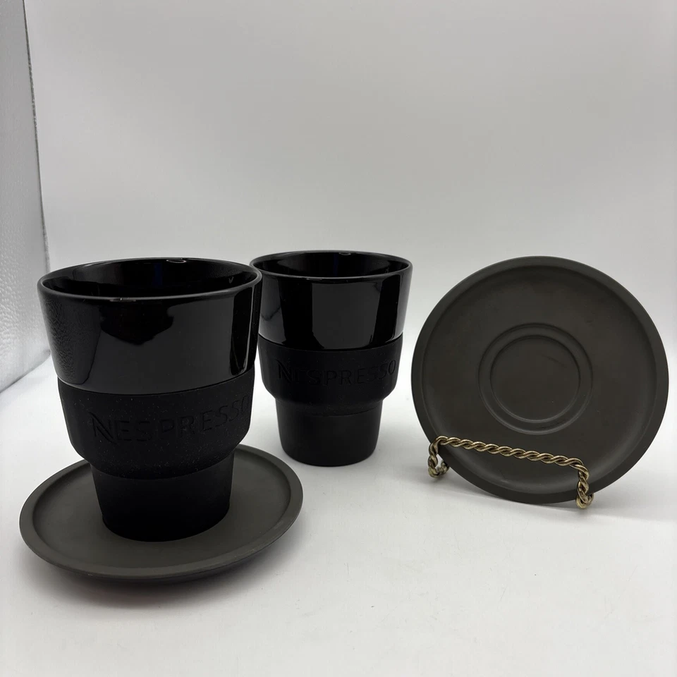 Nespresso Touch Lungo Black 2 Coffee Espresso Cups & Saucers Geckeler Michel 6oz Foto 1 de 4