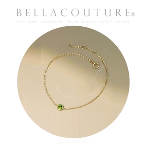 NEW 18K GOLD NATURAL PERIDOT BRACELET 5MM 1CT ART DECO CHARM PENDANT 14K 7" 6.5" - Picture 1 of 24