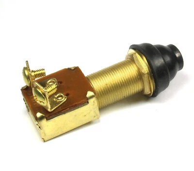CARLING TECHNOLOGIES SPST 15A 12VDC Brass Push Button Starter Switch/Horn MOMENTARY w/ Rubber boot