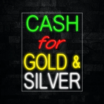 Letrero de neón LED dorado y plateado para efectivo 22"L x 28"H #31267 Foto 1 de 3