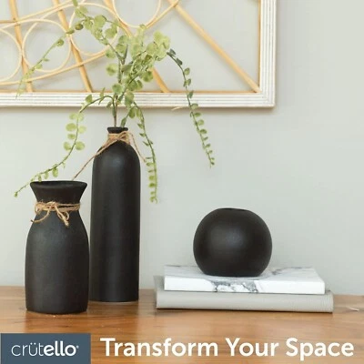 Juego de 3 jarrones de cerámica con textura negra conjunto de jarrones rústicos mate oscuro sin esmaltar Foto 1 de 4