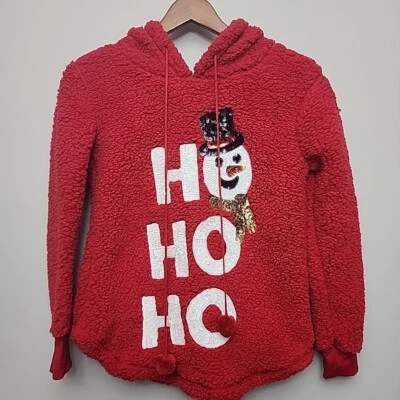 Chance or Fate Fuzzy Navidad Ho Ho Muñeco de Nieve Sudadera con Capucha Talla XS Roja Foto 1 de 4