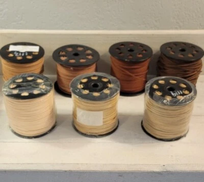 7 Faux Suede Leather Cord Reels Approx 90m Length Spools 3mm Wide x 1.5mm Thick - Image 1 of 4