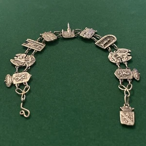 VINTAGE 800 SILBER SOUVENIR ARMBAND BELGIEN BRÜSSEL SCHILDFÖRMIGE PLATTEN - 19cm - Bild 1 von 15
