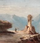 Ancien  tableau paysage promeneur Montagne Oratoire Alpes 19 me sign Fontan