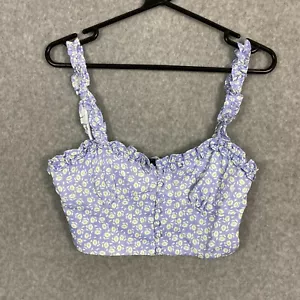 ZARA Crop Top Womens XS Light Blue Floral Pattern - Picture 1 of 9