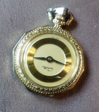 Vintage CHATEAU SWISS Gold Tone Pendant Manual Wind Watch Runs Flaw in Crystal 