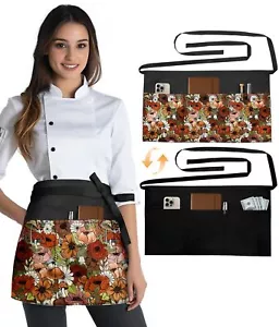 Reversible Server Apron with 6 Pockets - Waist Apron for Waitress Women Half ... - Picture 1 of 6