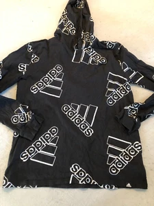 Adidas Sweatshirt Youth Extra Large (18-20) Black/Silver Logo Pattern Hooded - Picture 1 of 4