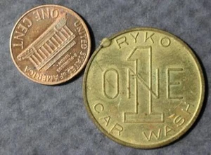 VINTAGE RYKO car wash One Free wash brass token SCARCE Automoblia relic item---- - Picture 1 of 1