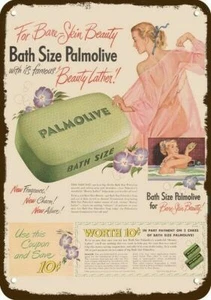 1949 Sexy Woman Bath w PALMOLIVE SOAP Vintage-Look DECORATIVE REPLICA METAL SIGN - Picture 1 of 1