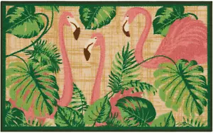 TAPPETO ACCENTO CUCINA (retro antiscivolo) (17" x 28") 3 FENICOTTERI E FOGLIE, EE - Foto 1 di 11