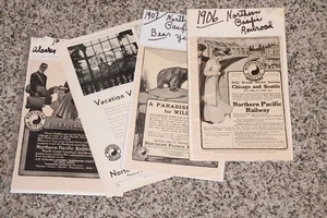 NORTHERN PACIFIC RAILWAY Vintage FOUR Ads 1906, 1907, 1909, 1932  - Picture 1 of 1