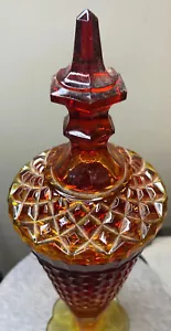 Vintage Amberina Apothecary Jar Candy Dish Diamond Point Indiana Glass 15 1/2H - Picture 1 of 12