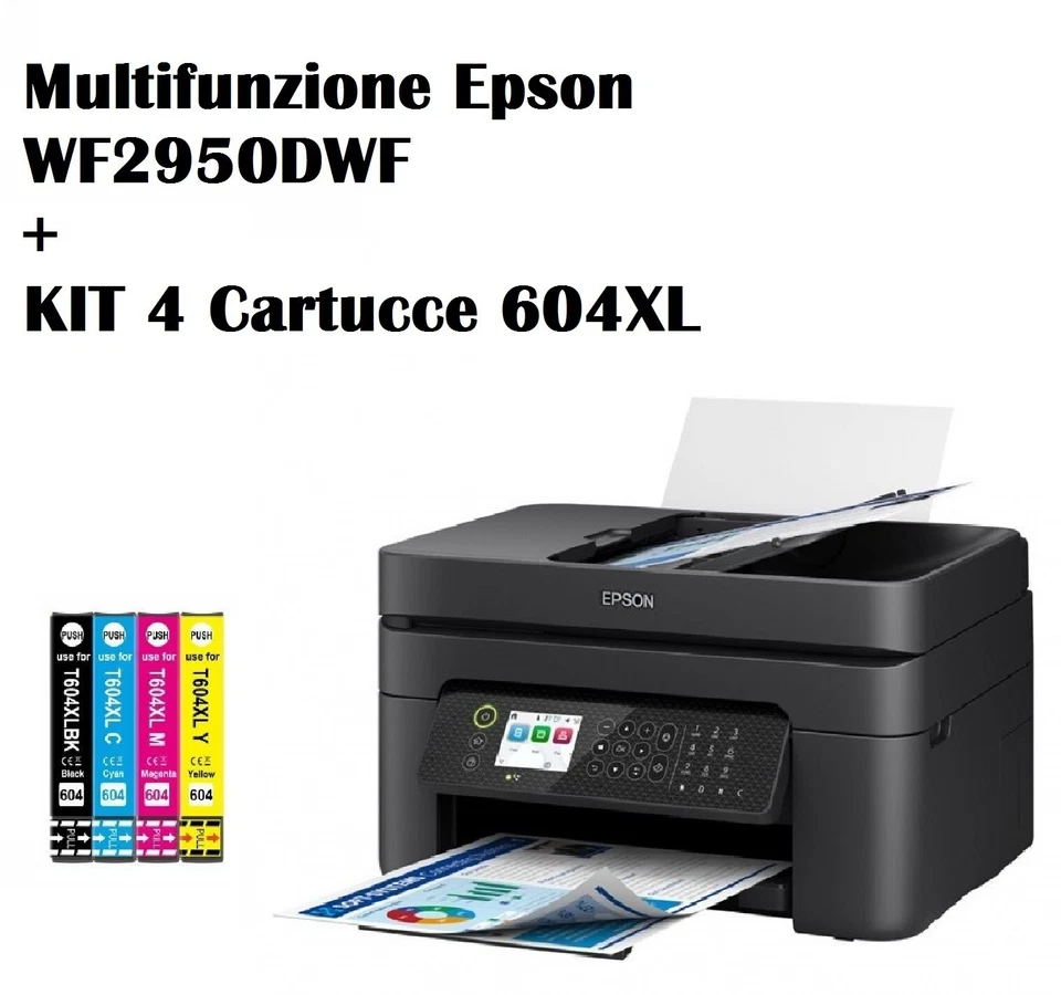 Stampante Multifunzione Epson WF 2950DWF a Colori Wifi + 4 Cartucce 604XL - Immagine 1 di 1