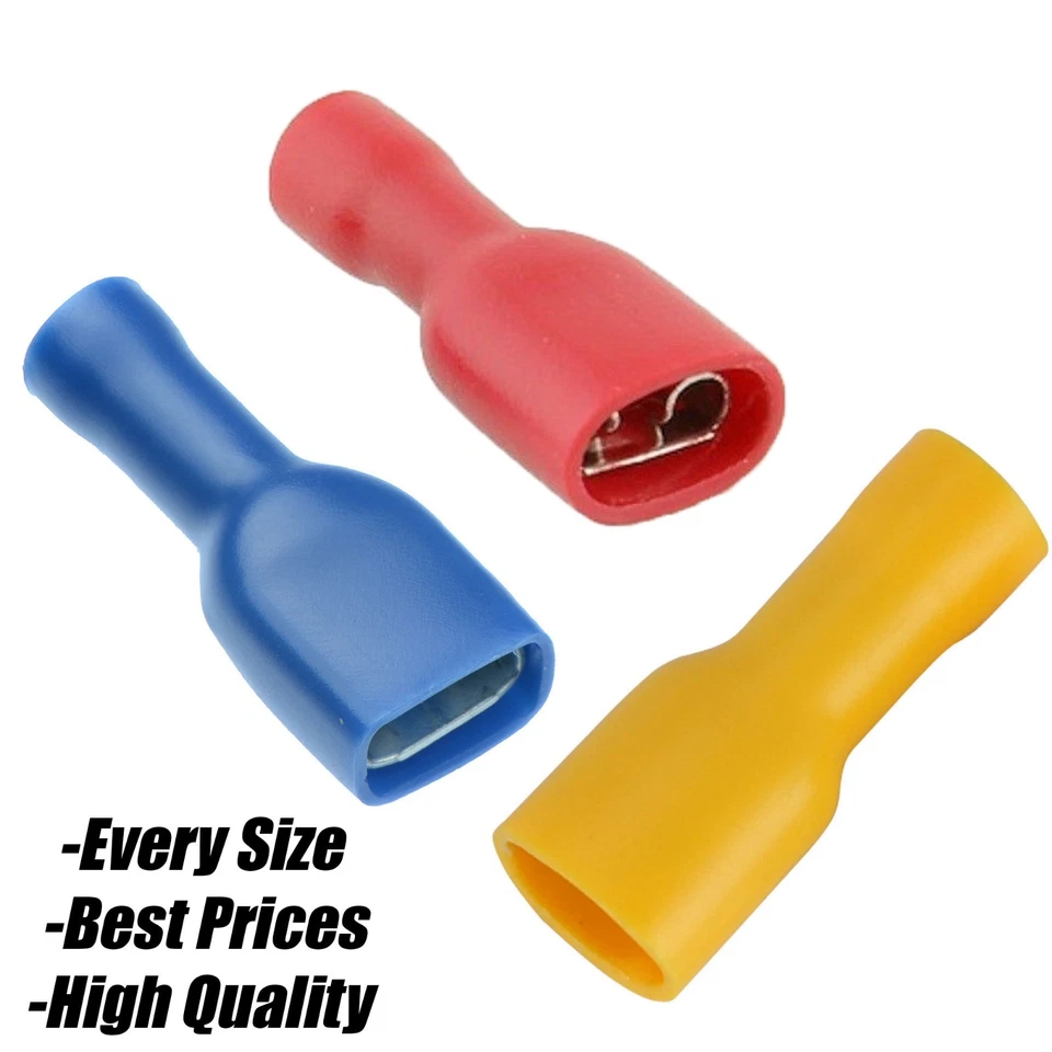 RED BLUE YELLOW Female Spade Terminals Fully Insulated Crimp Connector Wire