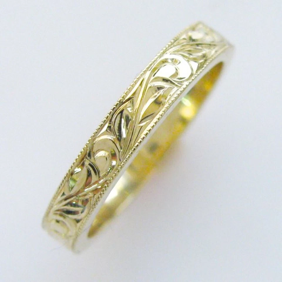 Milgrain Wedding/Anniversary Band Leaf Ring 14K Yellow Gold Plated Silver - Image 1 of 1