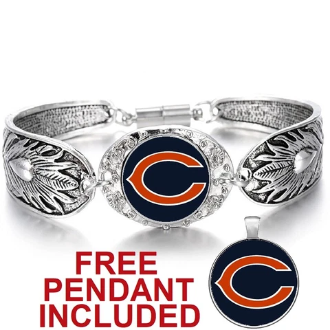 Chicago Bears Women's Sterling Silver Bracelet Football Gift w Gift Pkg D3 Cover