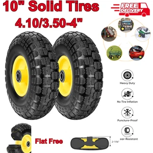 10" Solid Flat Free 4.10/3.50-4'' Wheels For Hand Truck, Utility Cart, Lawnmower - Picture 1 of 9
