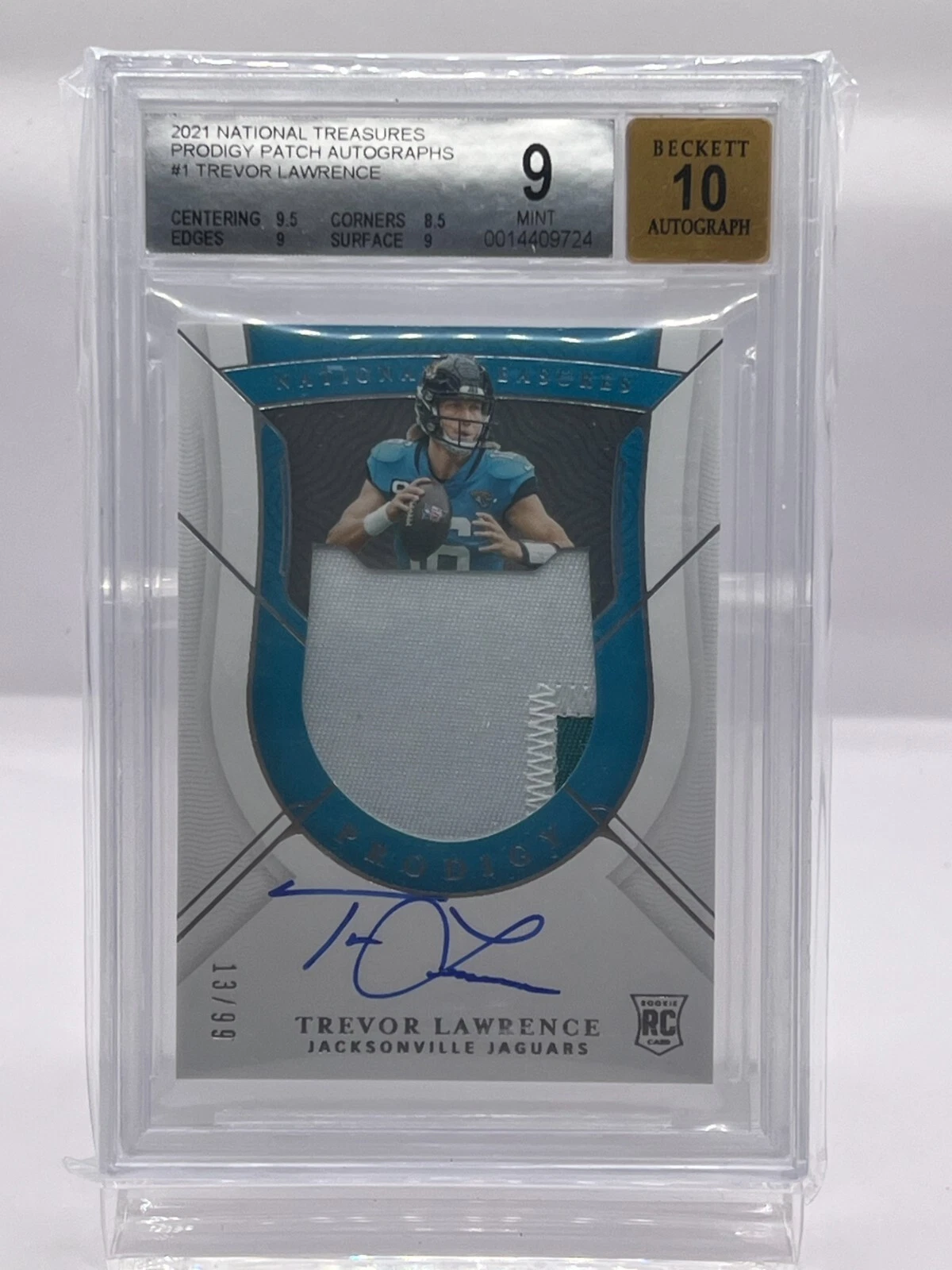 2021 National Treasures Trevor Lawrence Prodigy RPA /99 Beckett 9 Rookie Auto 10