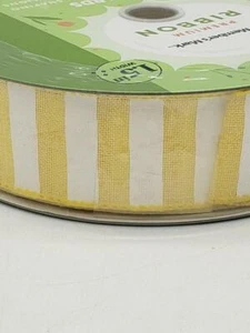 50 Yds. YELLOW & WHITE STRIPED WIRE EDGE RIBBON 1 1/2" Wide - Picture 1 of 2
