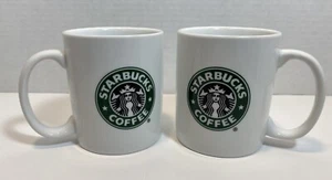 Starbucks Coffee Mug Cup SET OF 2 White With Green Siren Mermaid Logo 2006 VG - Picture 1 of 8