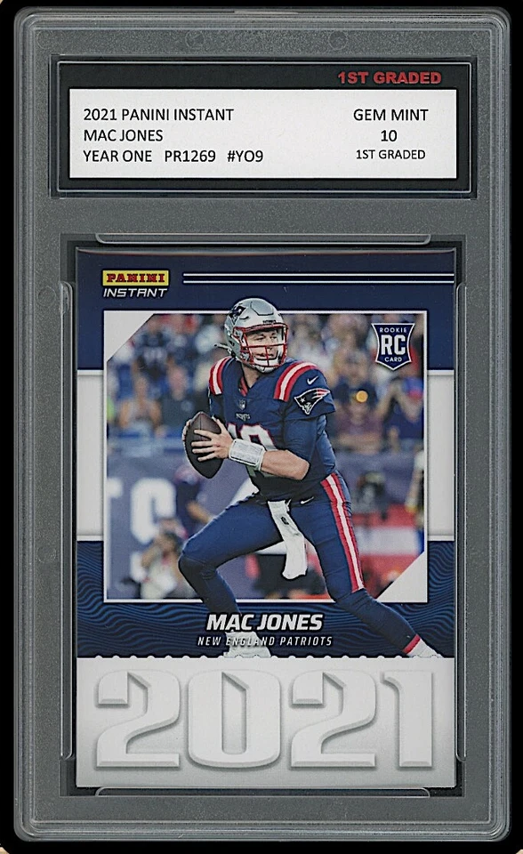 MAC JONES 2021 PANINI INSTANT YEAR ONE 1ST GRADED 10 ROOKIE CARD #YO9 PATRIOTS - Image 1 of 1