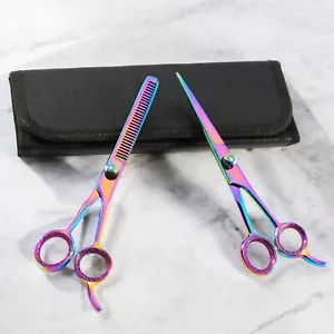 2pc Kit 6.5" Pro Hairdressing Hair Cutting Thinning Barber Salon Scissor Rainbow - Picture 1 of 7