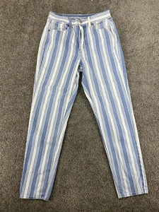 American Eagle Women's Mom Jeans Size 4 Long Blue White Striped Denim Jean Pants - Picture 1 of 18