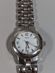 Bijoux Terner White Dial Silver Tone Round Case Link Band Watch 6.5 Inch - Picture 1 of 8