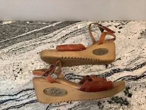 Vintage 80er Jahre Boho Yo-Yo's Damen Sandalen Hippie 9 N braun 2,5" Absatz offene Zehenpartie - Bild 1 von 11