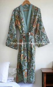 Vestido Indio Vintage Algodón Kantha Hecho a Mano Mujeres Vestido de Baño Kimono Chaqueta Floral - Imagen 1 de 5