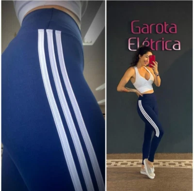 Leggings deportivos negros azules blancos a rayas yoga correr -funciona pequeños Foto 1 de 4