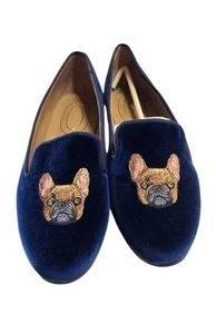 Nuevos Mocasines Journey West Bulldog Francés Bordados Azul Marino Terciopelo Talla 11 - Imagen 1 de 5