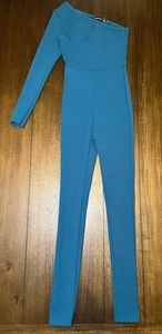 Pretty Little Thing Sz 0 One Shoulder Blue Turquoise Jumpsuit - Picture 1 of 3