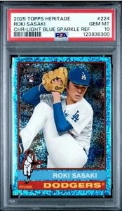 💎 Roki Sasaki RC 2025 Topps Heritage Chrome Light Blue Sparkle Refractor PSA 10 - Picture 1 of 2