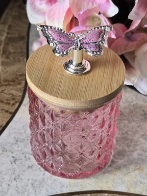 Decorative Pink Jar with pink butterfly - Image 1 of 4