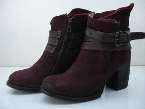 Women's 6 M Freebird By Steven Blaze Burgundy Suede Leather Ankle Boots Harness - Picture 1 of 15