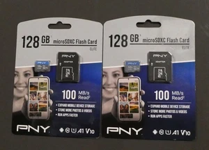 (2) PNY 128GB microSDXC ELITE Flash Cards 100MB/S, NEW MicroSD - Picture 1 of 2