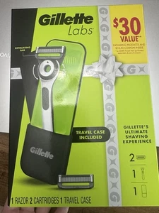 Gillette Labs Razor + 2 Cartridges 2D Flexdisc Exfoliating Bar + Travel Case Set - Picture 1 of 4