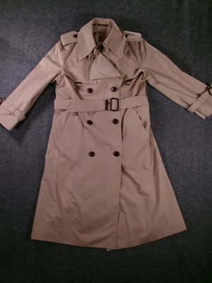 Etienne Aigner Trench Coat Womens 8P Tan Double Breasted Belted Leather Trim - Image 1 of 4