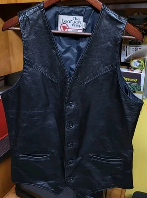 The Leather Shop Sears Black Vest Men 40 X-TALL Vintage 1970s 80s - Image 1 of 4