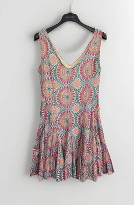 Anthropologie HD in Paris Dress Women 4 Pink Green Mandala Boho Flare Lined - Image 1 of 4