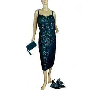 WOMEN'S PLUS CITY CHIC TEAL GREEN SEQUINS & MESH COCKTAIL DRESS SZ XL/22 - Picture 1 of 14