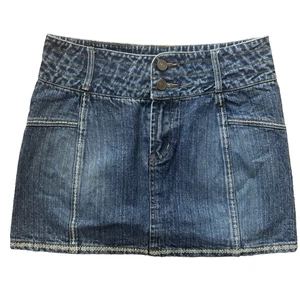 GLS Jeans Y2K Size Medium Mini Skirt Denim Rhinestone Trim Double Button Waist  - Picture 1 of 16
