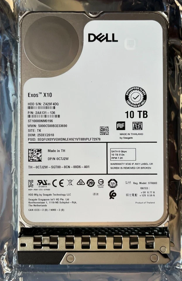 New C7J2W 0C7J2W DELL 10TB 7.2K 6Gb/s SATA 3.5'' HDD HARD DRIVE 14/15/16G KIT - Image 1 of 1